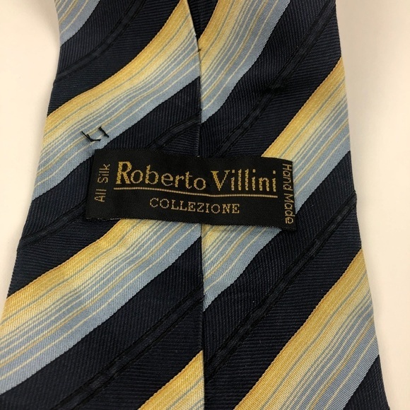 Robert Villini Mens Tie, Black Gold Stripped Silk - Picture 6 of 6